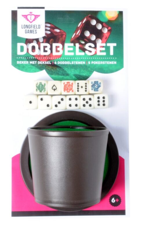 Pokerbeker met Deksel, 5 Pokerdobbelsten