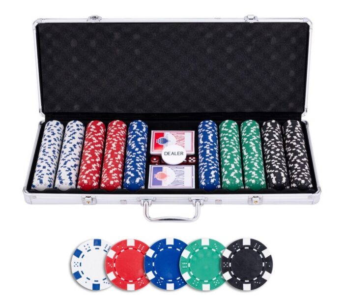 Pokerset in Zilveren Koffer, met 500 chi