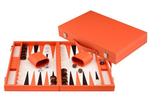 Backgammon 18" Oranje In Kunstlederen Ko