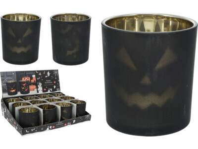 Halloween theelichthouder zwart glas 7 cm