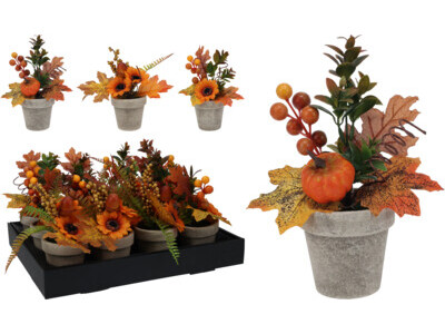 Herfstdecoratie in pot met pompoen 21 cm