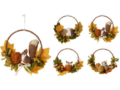 Herfst hangdecoratie ring met dier 15 cm