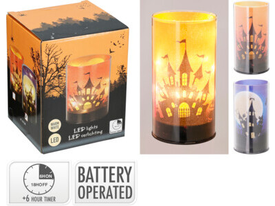 Halloween lamp glas met 10 leds en timer 15 cm