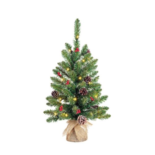 Creston kerstboom led werk op batterijen groen met burlap 20L TIPS 58 - h60xd 41cm