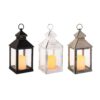 LED lantaarn plastic square fire flame effect BO binnen 3 kleuren assorti 11 x 11 x 22,5 cm