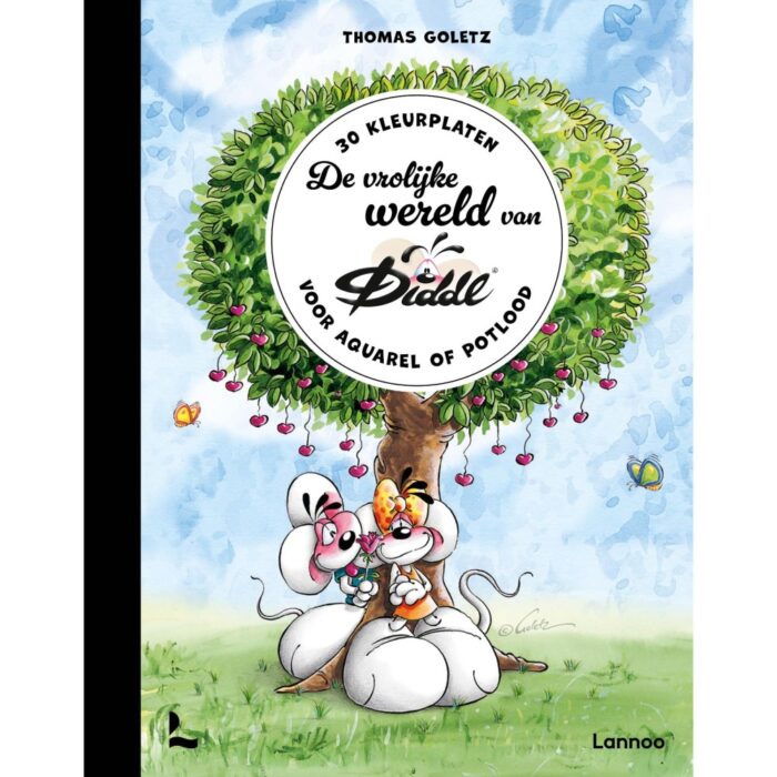 Kleurboek De vrolijke wereld van Diddl: Diddl en Diddlina onder een boom met hartjes