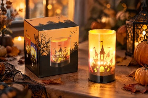 Halloween lamp glas met 10 leds en timer 15 cm