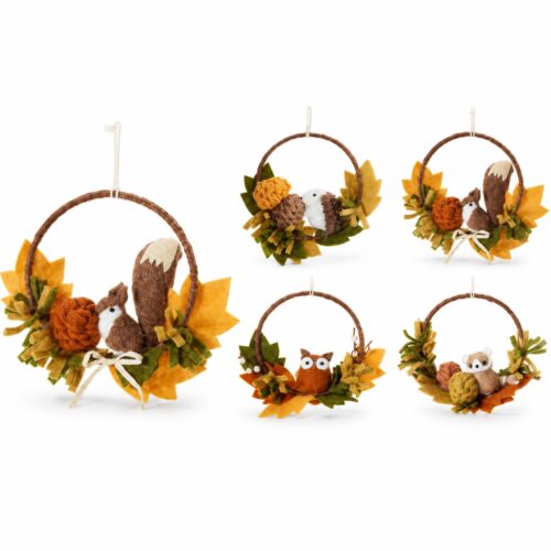 Herfst hangdecoratie ring met dier 15 cm